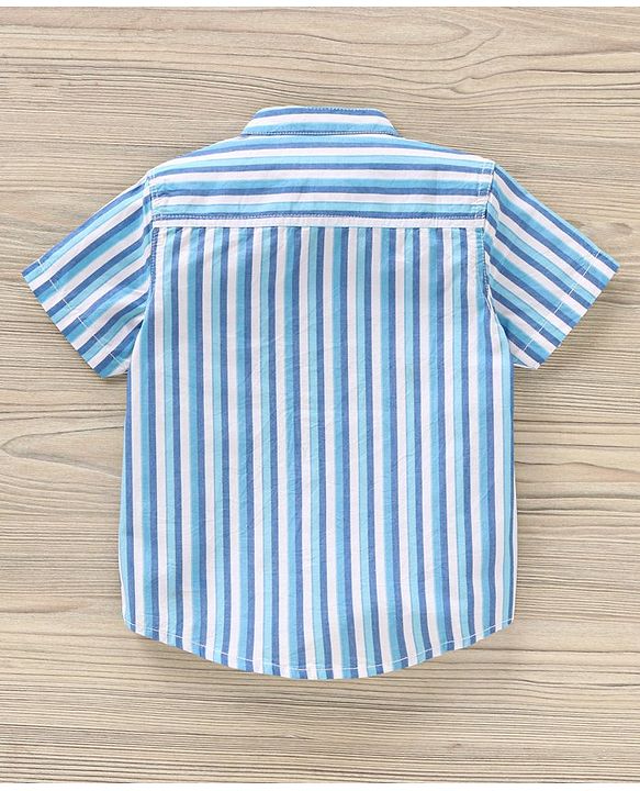 Babyhug Half Sleeves Cotton Striped Shirt - Blue