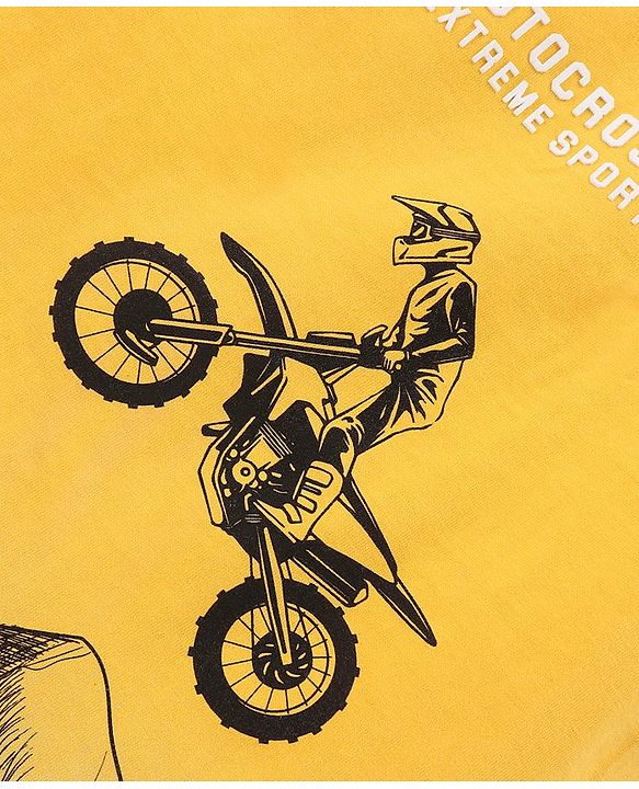 Pine Kids Sleeveless Bio Washed T-Shirt Motorcross Print - Yellow