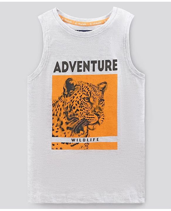Pine Kids Sleeveless Bio Washed T-Shirt Adventure Print - Grey