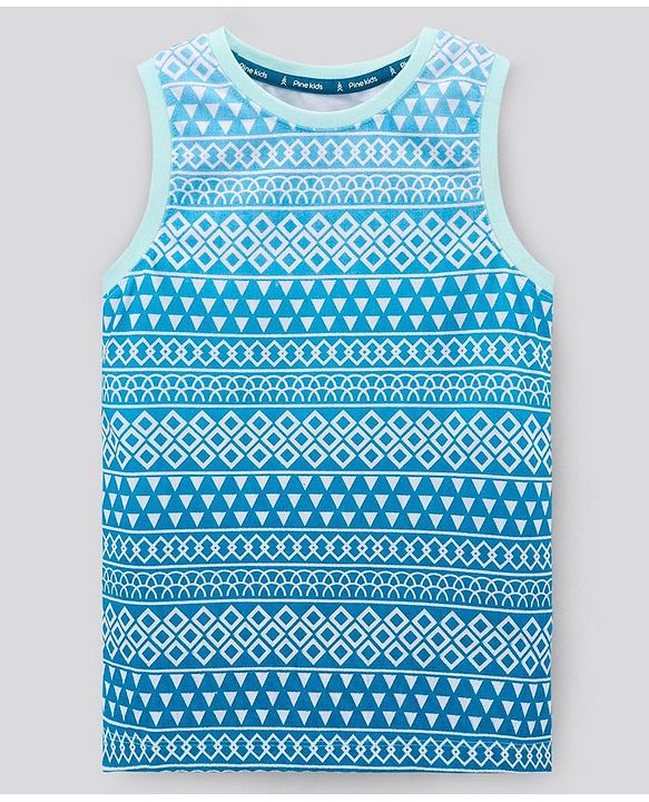 Pine Kids Sleeveless Bio Washed T-Shirt Multi Print - Blue