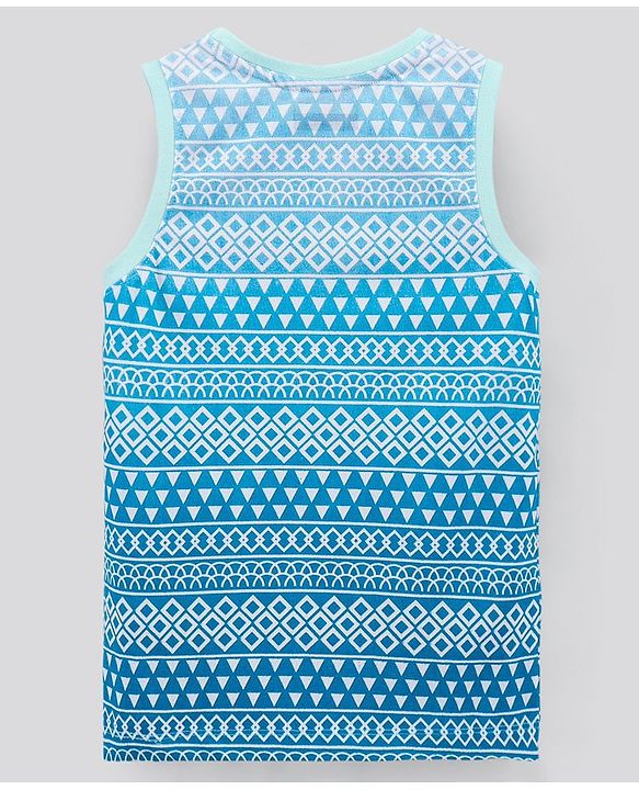 Pine Kids Sleeveless Bio Washed T-Shirt Multi Print - Blue