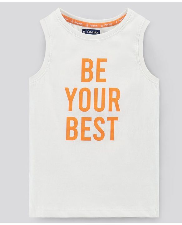 Pine Kids Sleeveless Biowashed T-Shirt Text Print - White