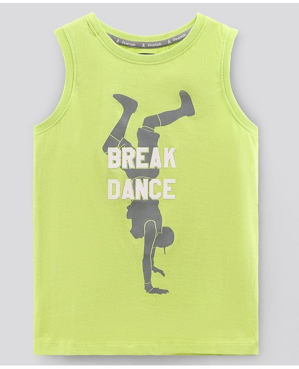 Pine Kids Sleeveless Biowashed T-Shirt Text Print - Green