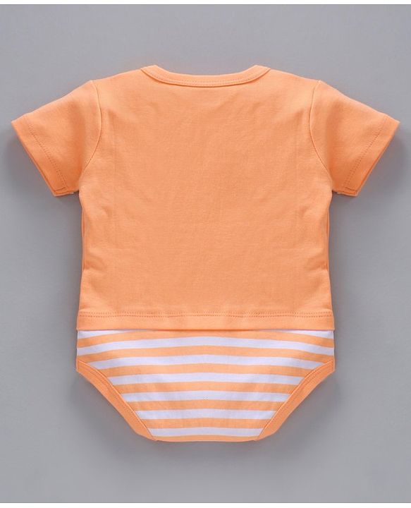 Babyhug 100% Cotton Half Sleeves Onesies Striped And Fish Print - Blue Orange