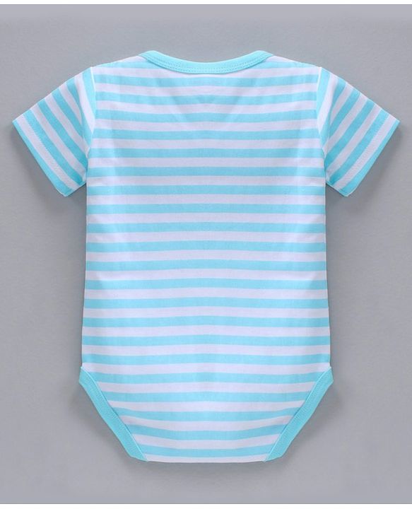 Babyhug 100% Cotton Half Sleeves Onesies Striped And Fish Print - Blue Orange