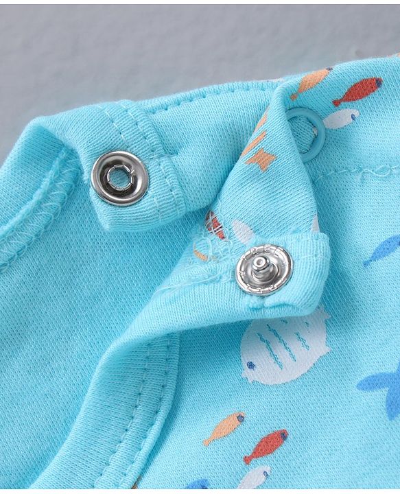 Babyhug 100% Cotton Half Sleeves Onesies Striped And Fish Print - Blue Orange