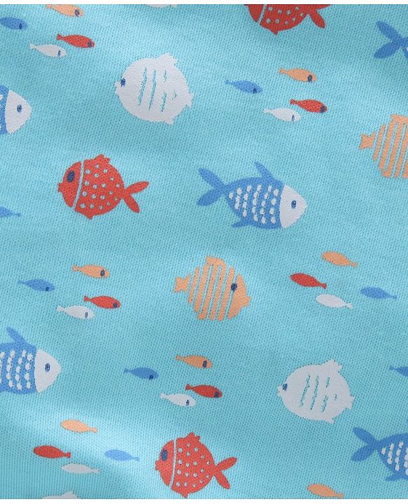 Babyhug 100% Cotton Half Sleeves Onesies Striped And Fish Print - Blue Orange