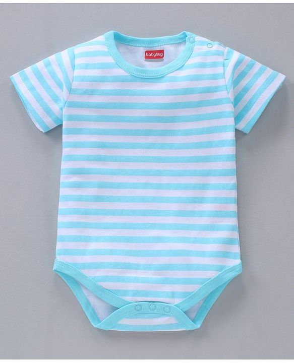 Babyhug 100% Cotton Half Sleeves Onesies Striped And Fish Print - Blue Orange