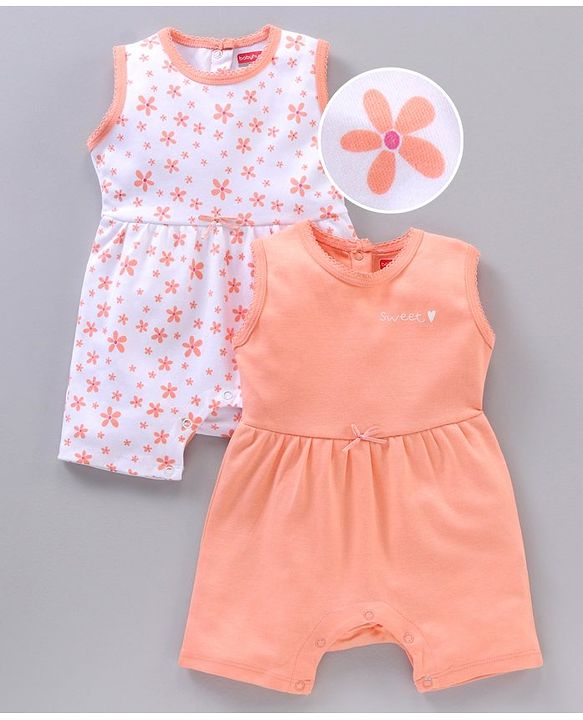 Babyhug 100% Cotton Sleeveless Rompers Floral Print Pack Of 2 - Multicolor