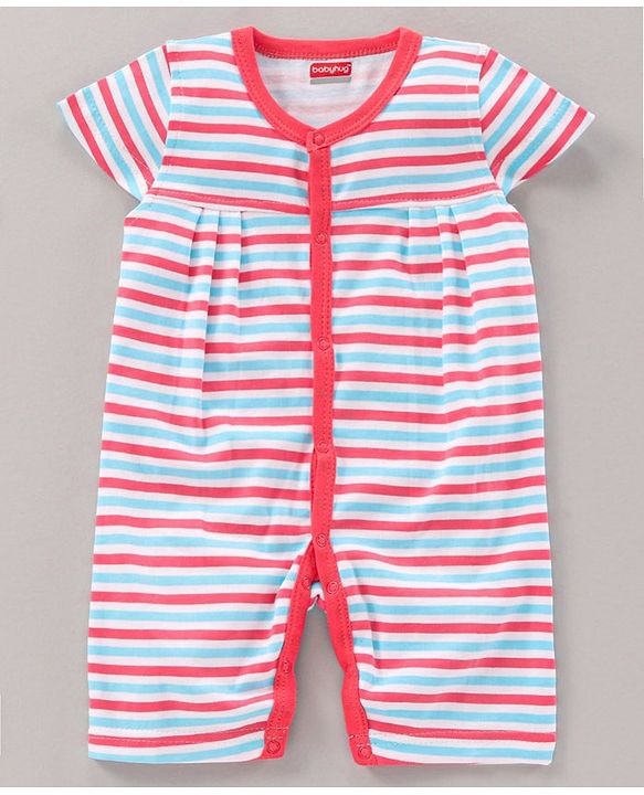 Babyhug 100% Cotton Short Cap Sleeves Rompers Stripe & Strawberry Print Pack Of 2 - Multicolor