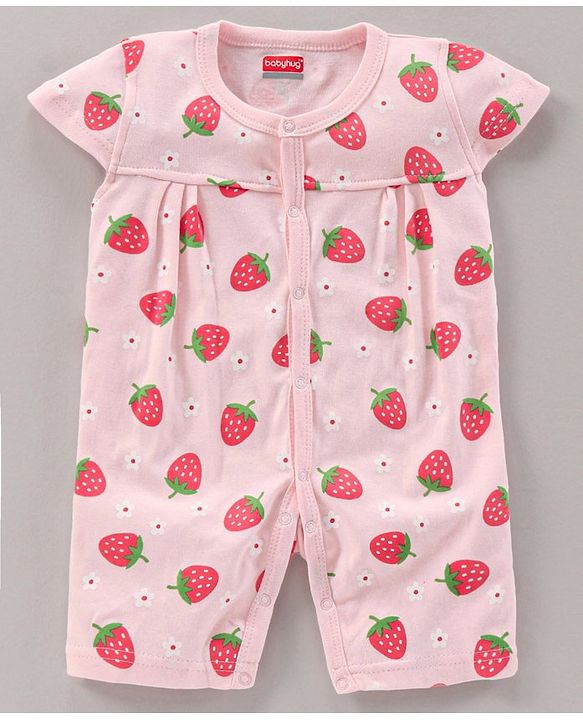Babyhug 100% Cotton Short Cap Sleeves Rompers Stripe & Strawberry Print Pack Of 2 - Multicolor