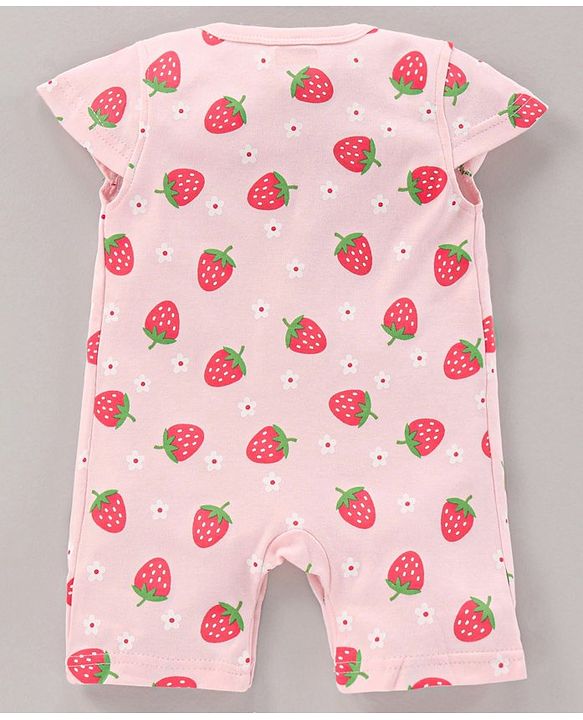 Babyhug 100% Cotton Short Cap Sleeves Rompers Stripe & Strawberry Print Pack Of 2 - Multicolor