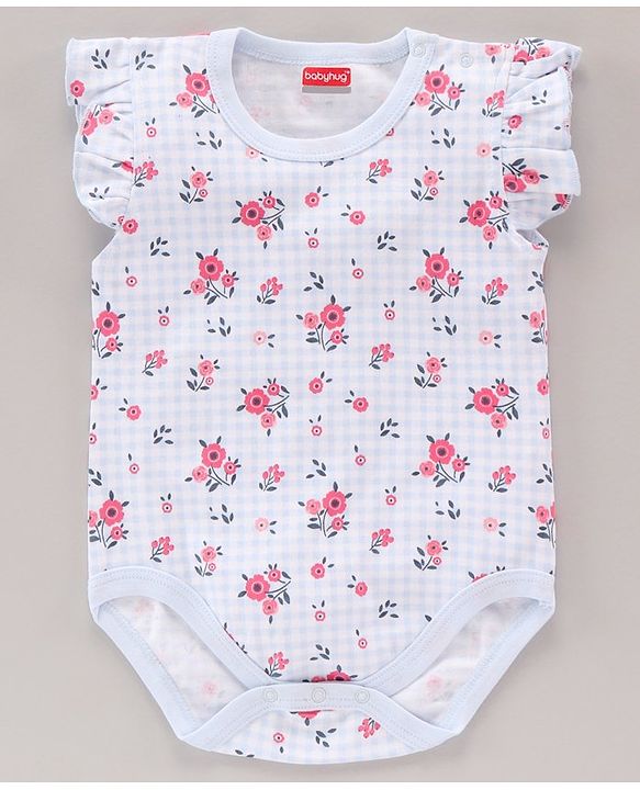 Babyhug 100% Cotton Short Cap Frill Sleeves Onesies Pack of 3 - Multicolor