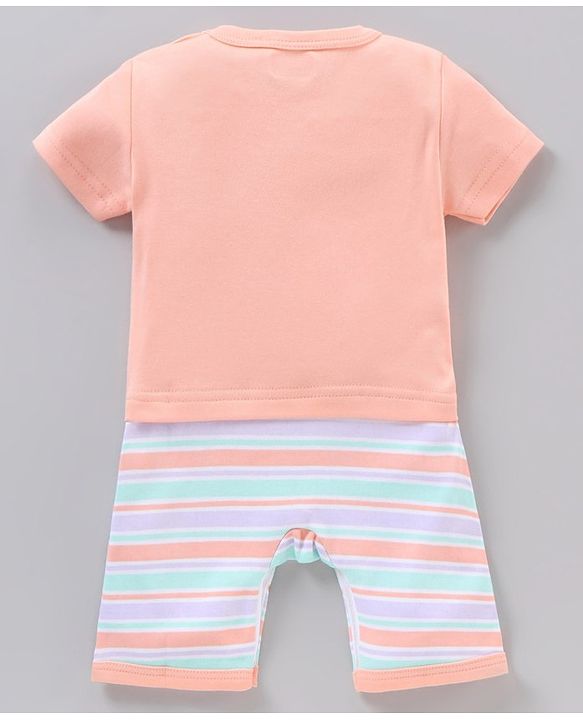 Babyhug 100% Cotton Half Sleeves Romper Rhino & Stripes Print- Orange