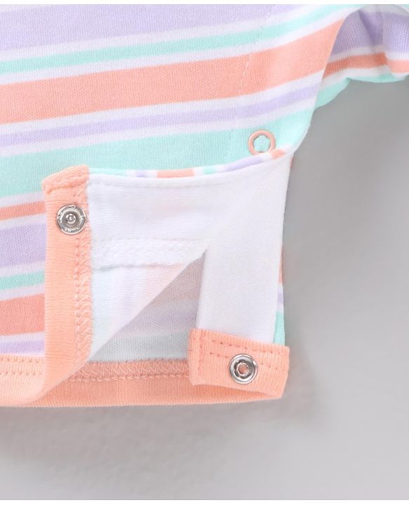 Babyhug 100% Cotton Half Sleeves Romper Rhino & Stripes Print- Orange