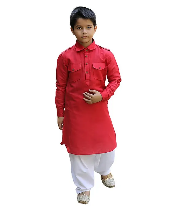 Buy Manyavar Full Sleeves Solid Pathani Kurta With Patiala Red for