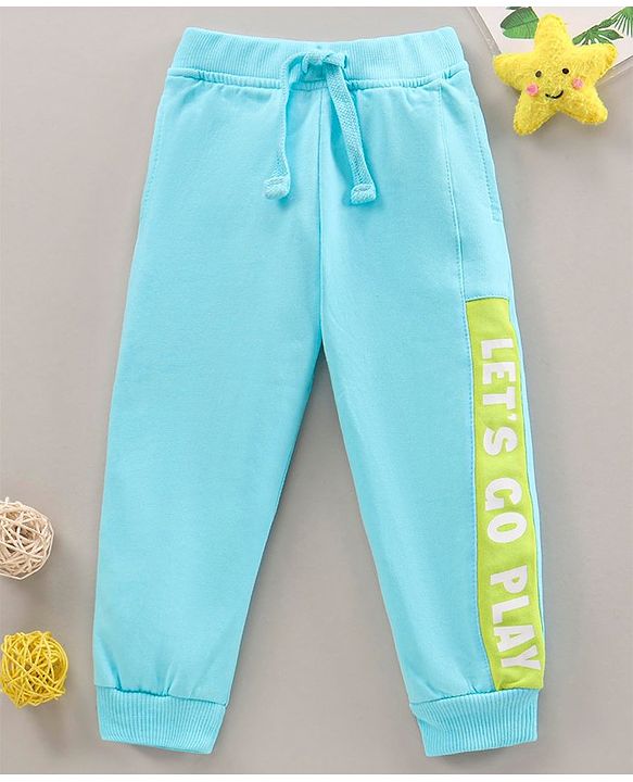 Babyhug Full Length Track Pant Text Printed- Sky Blue
