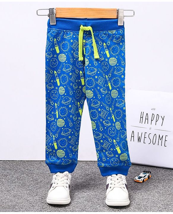 Babyhug Full Length Printed Track Pants - Blue