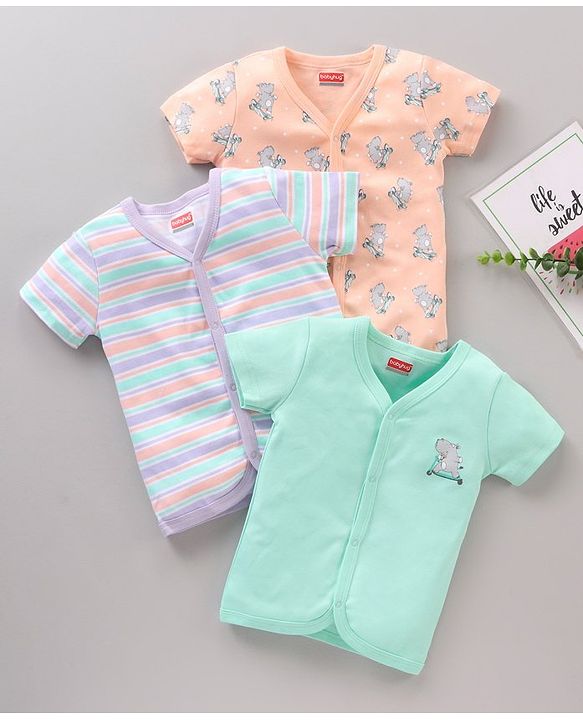 Babyhug 100%Cotton Half Sleeves Vests Pack of 3 - Multicolour