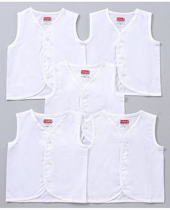 Babyhug Sleeveless 100% Cotton Jhablas Pack Of 5 - White