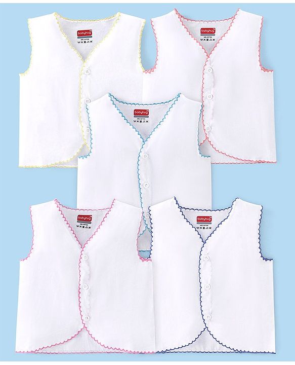 Babyhug Sleeveless 100% Cotton Jhablas Pack Of 5 - White
