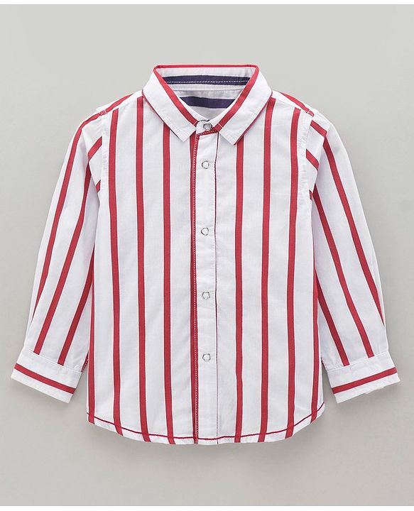 Babyhug Cotton Woven Full Sleeves Striped Reversible Shirt - Blue Red