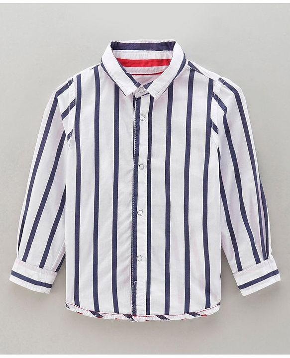 Babyhug Cotton Woven Full Sleeves Striped Reversible Shirt - Blue Red