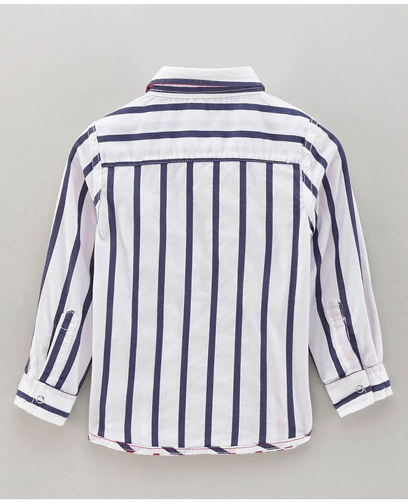 Babyhug Cotton Woven Full Sleeves Striped Reversible Shirt - Blue Red