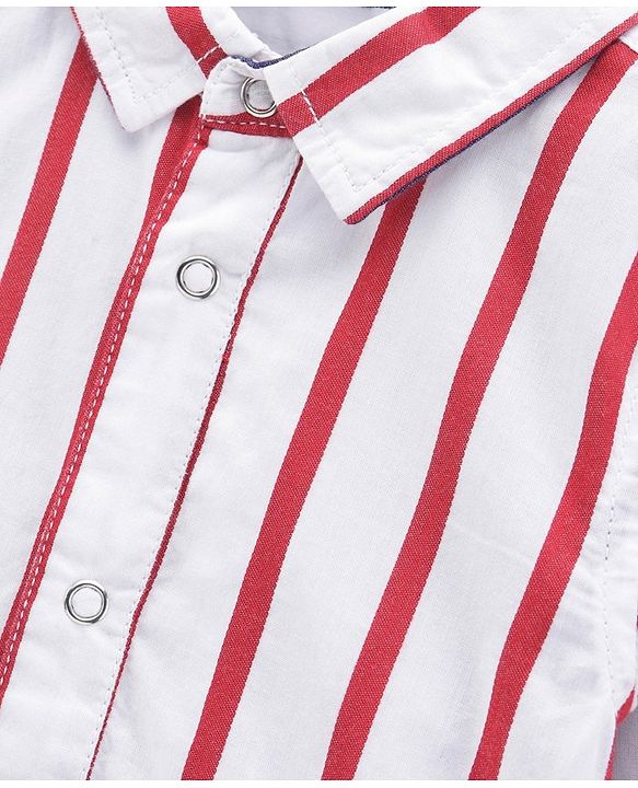 Babyhug Cotton Woven Full Sleeves Striped Reversible Shirt - Blue Red