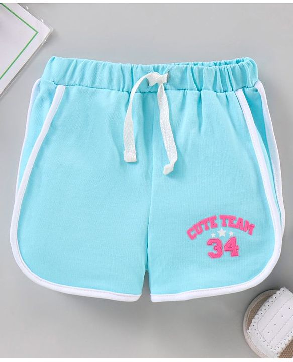 Babyhug Knit Shorts With Ribbed Waist Placement Print- Blue
