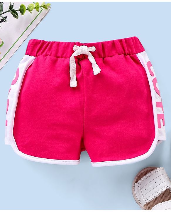 Babyhug Knitted Shorts With Cute Hd Print At Side Panel - Dark Pink