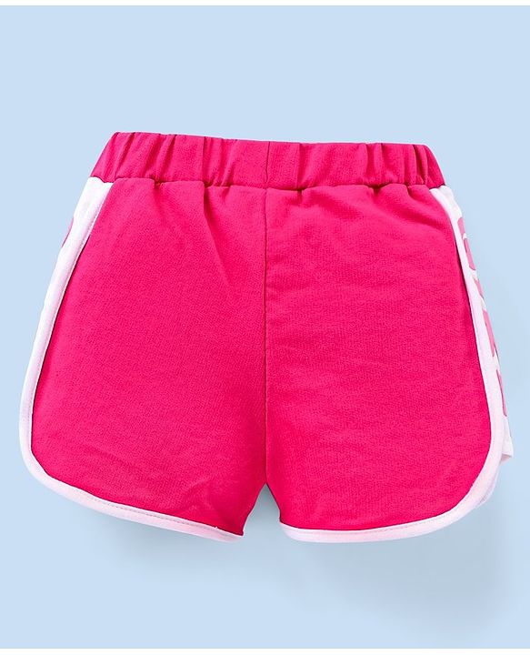 Babyhug Knitted Shorts With Cute Hd Print At Side Panel - Dark Pink