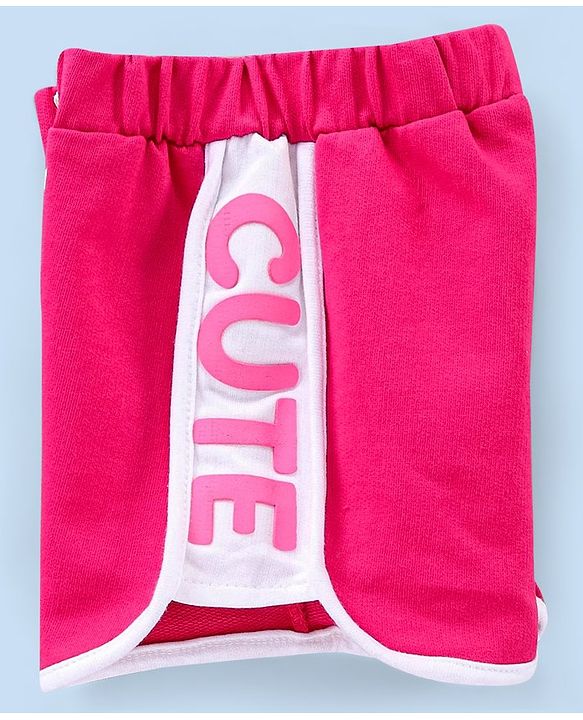 Babyhug Knitted Shorts With Cute Hd Print At Side Panel - Dark Pink