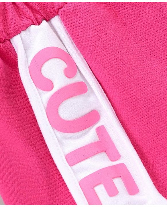 Babyhug Knitted Shorts With Cute Hd Print At Side Panel - Dark Pink