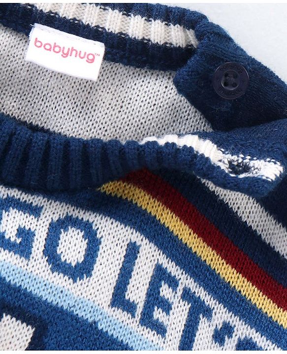 Babyhug Full Sleeves Knit Jacquard Sweater - Navy
