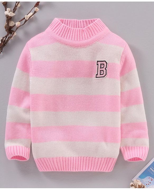 Babyhug Full Sleeves Knit Sweater With Stripes Design & Letter Embroidery- Pink