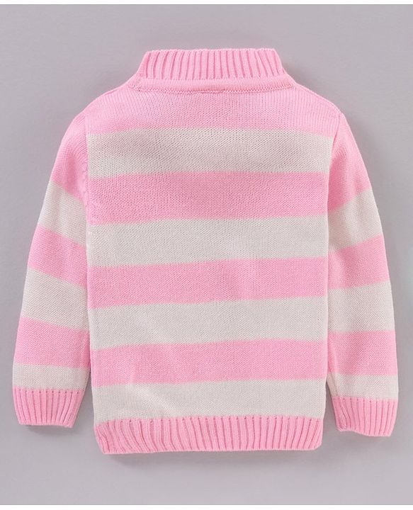 Babyhug Full Sleeves Knit Sweater With Stripes Design & Letter Embroidery- Pink