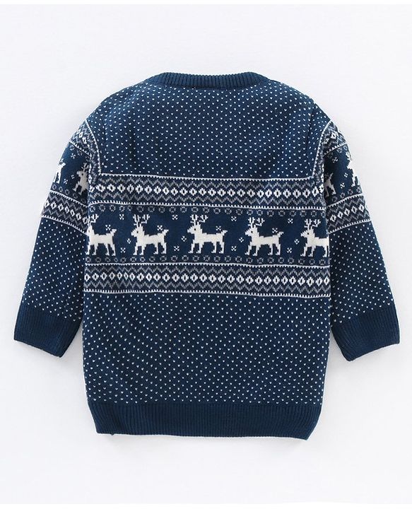 Babyhug Full Sleeves Knit Sweater Intarsia Design - Navy Blue