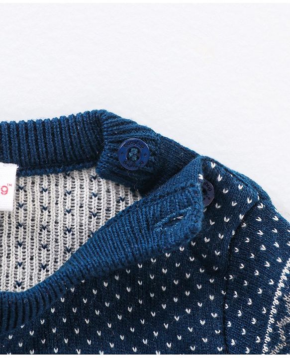 Babyhug Full Sleeves Knit Sweater Intarsia Design - Navy Blue