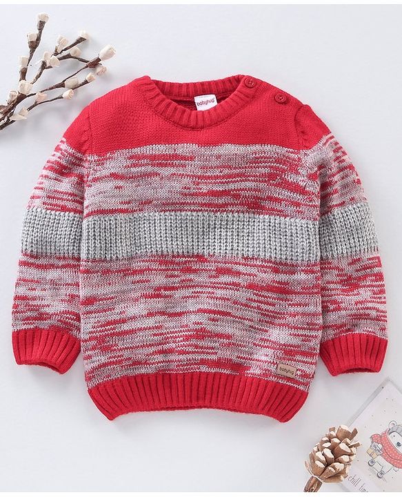 Babyhug Full Sleeves Cable Knit Sweater Color Block Design - Red