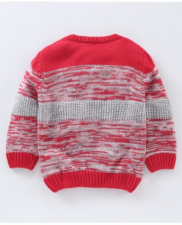 Babyhug Full Sleeves Cable Knit Sweater Color Block Design - Red