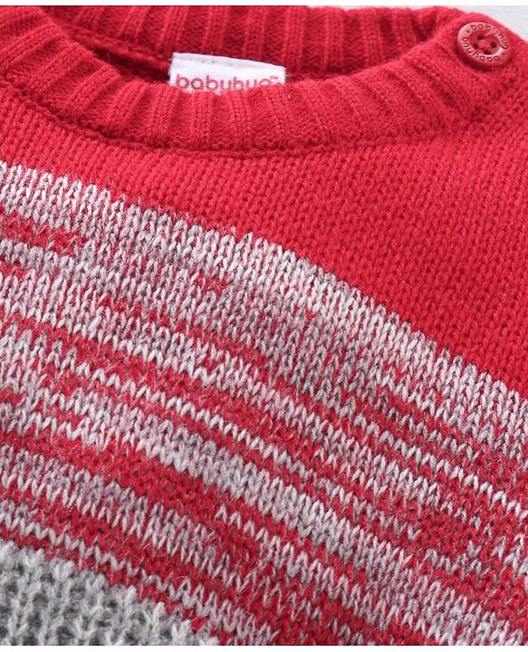 Babyhug Full Sleeves Cable Knit Sweater Color Block Design - Red