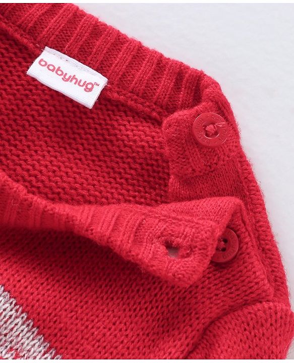 Babyhug Full Sleeves Cable Knit Sweater Color Block Design - Red