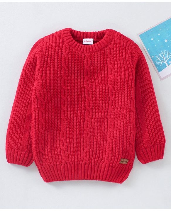Babyhug Full Sleeves Cable Knit Sweater - Red