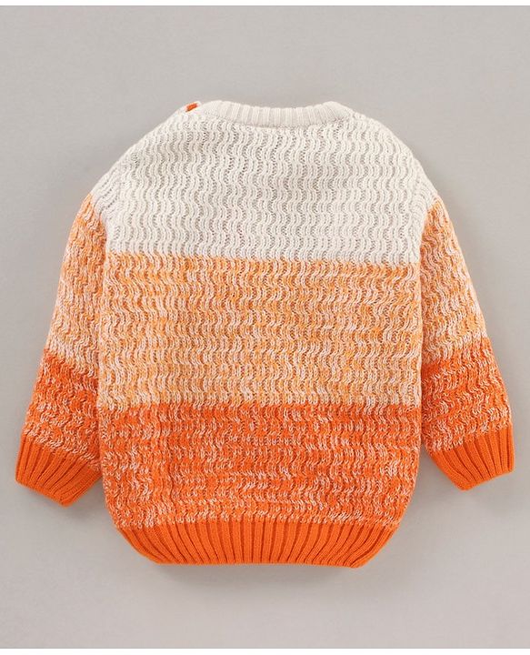 Babyhug Full Sleeves Cable Knit Sweater Color Block Design- Orange