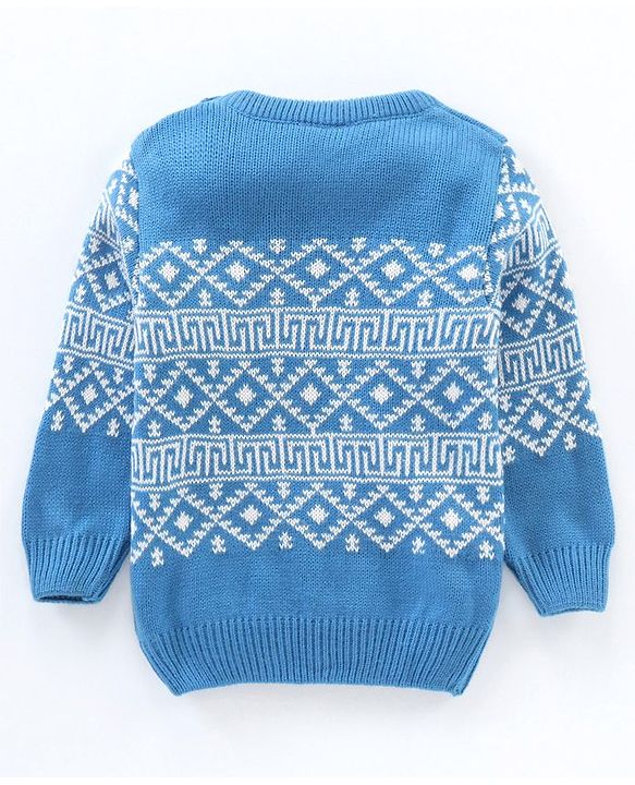 Babyhug Full Sleeves Knit Jacquard Sweater - Blue
