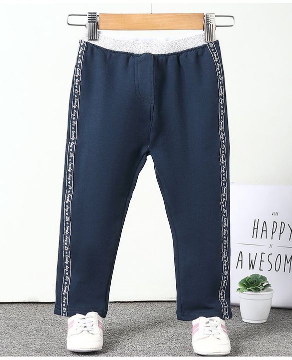 Babyhug Full Length Knit Stretchable Jeggings Solid- Blue