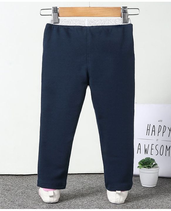 Babyhug Full Length Knit Stretchable Jeggings Solid- Blue