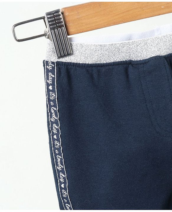 Babyhug Full Length Knit Stretchable Jeggings Solid- Blue