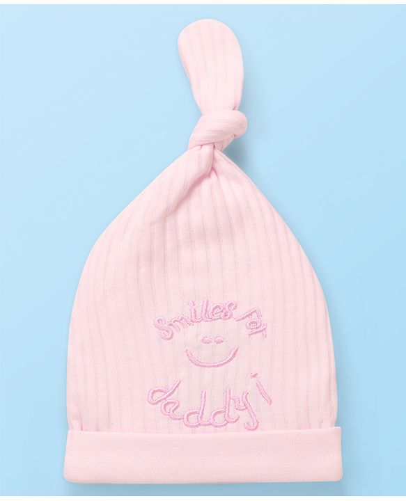 Babyhug 100% Cotton Cap Mitten & Booties Set Solid & Embroidered Blue - Diameter 14 cm
